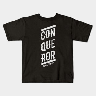 Conqueror Romans 8:37 Christian Warrior (Distressed) T-Shirt Kids T-Shirt